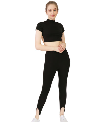 Cropped Backless Top and Legging Pants Set